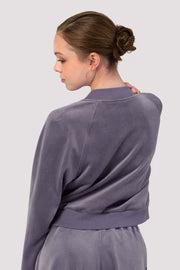 Bloch Adults Amanda Velvet Bomber Jacket, Dusty Lavender J13001