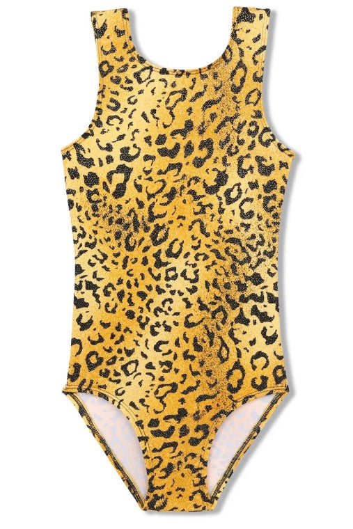 Girl Power Sport Leotard, Gold Shimmer Cheetah LE107