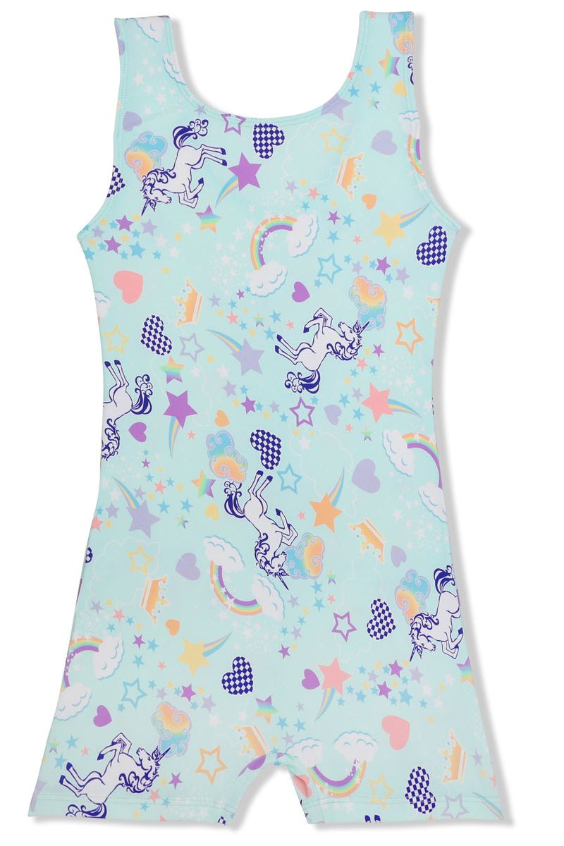 Girl Power Sport Biketard, Pastel Unicorn Forever LE103