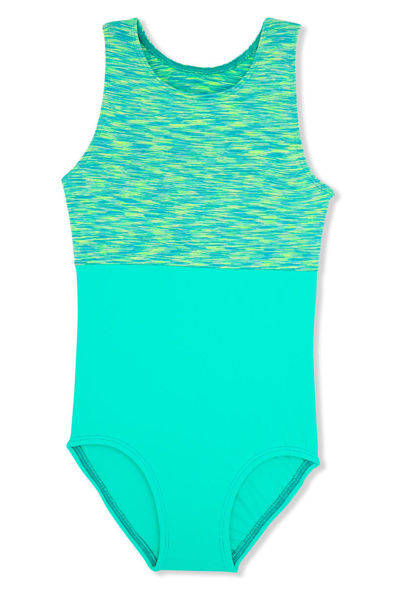 Girl Power Sport Split Tank Leotard, Lime Strata LE111
