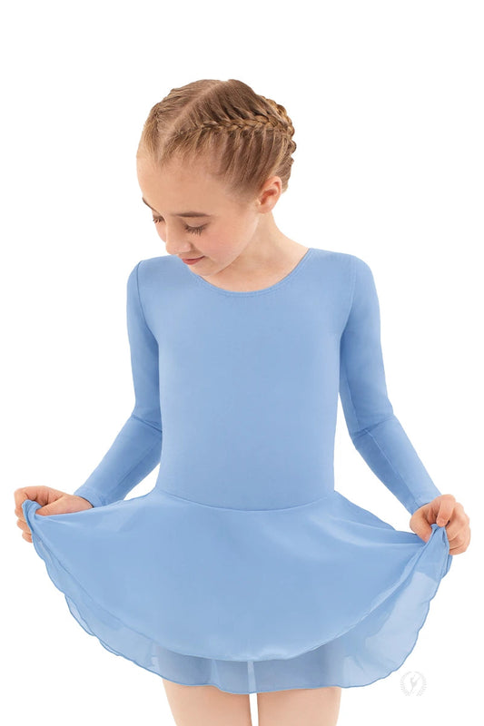 Eurotard Girls Cotton Lycra® Long Sleeve Dance Dress, Light Blue 10465