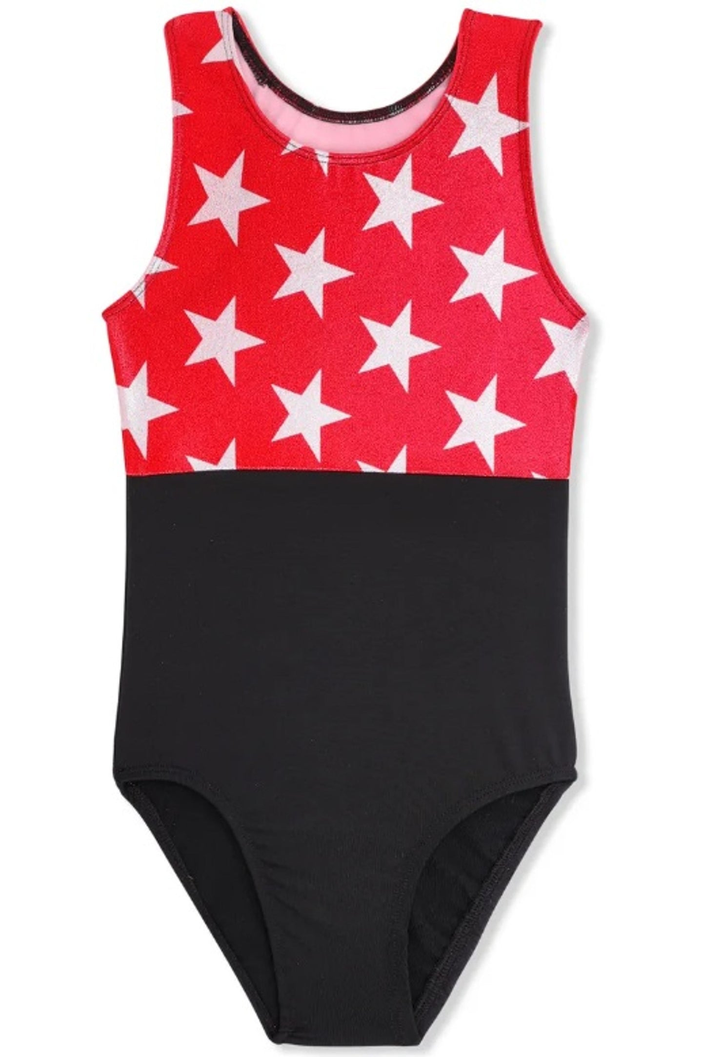 Girl Power Sport Split Tank Leotard, Red Star LE111
