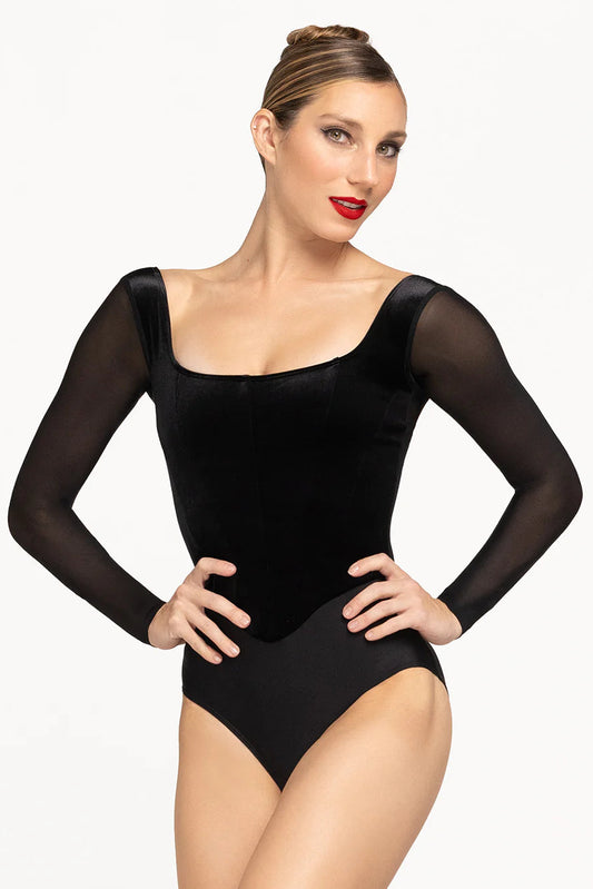 Elevé Dancewear Diana Long Sleeve Leotard, Black Velvet