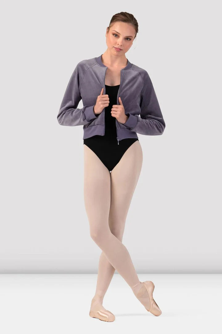 Bloch Adults Amanda Velvet Bomber Jacket, Dusty Lavender J13001