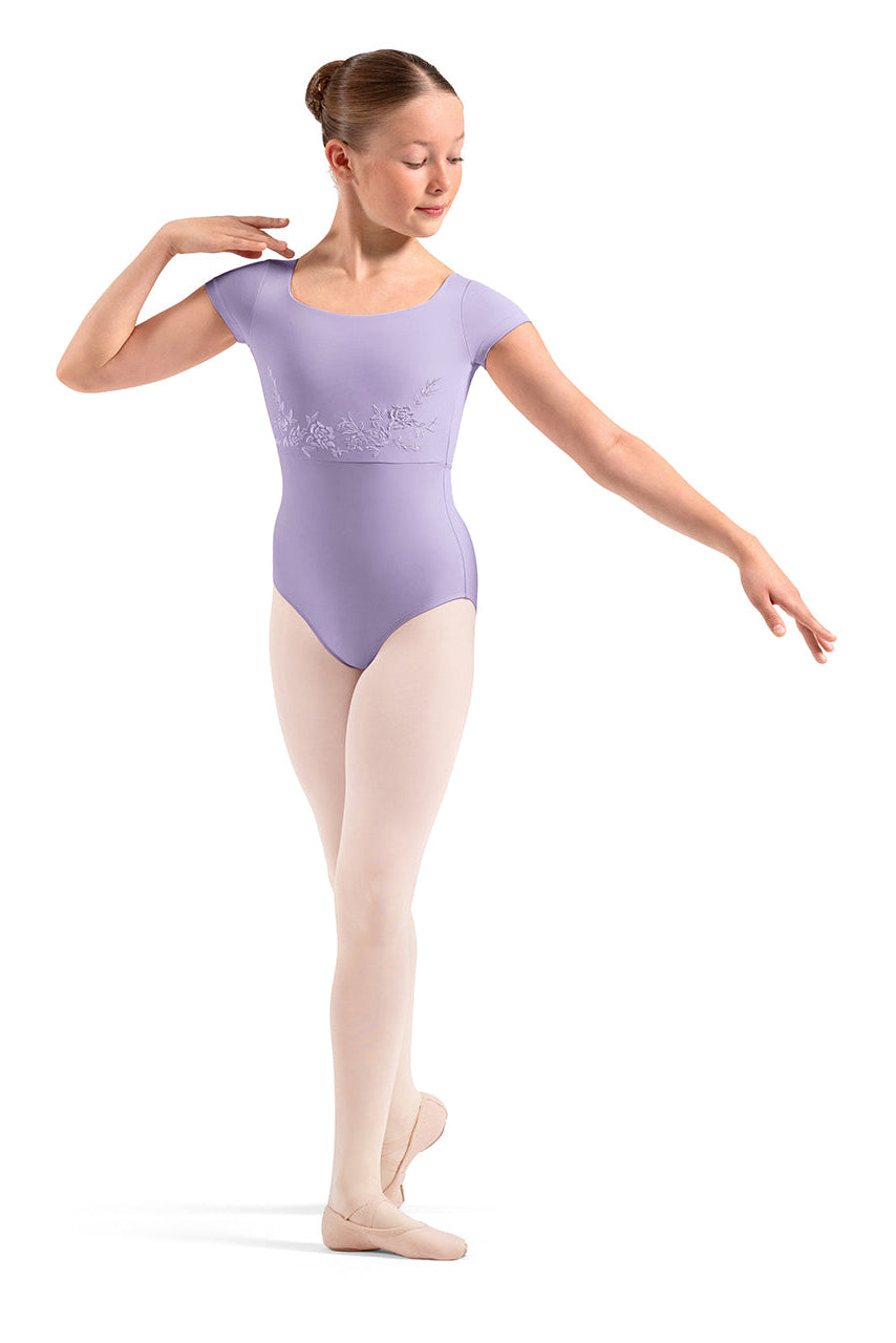 Mirella Embroidered Cap Sleeve Leotard, Lilac M20013C
