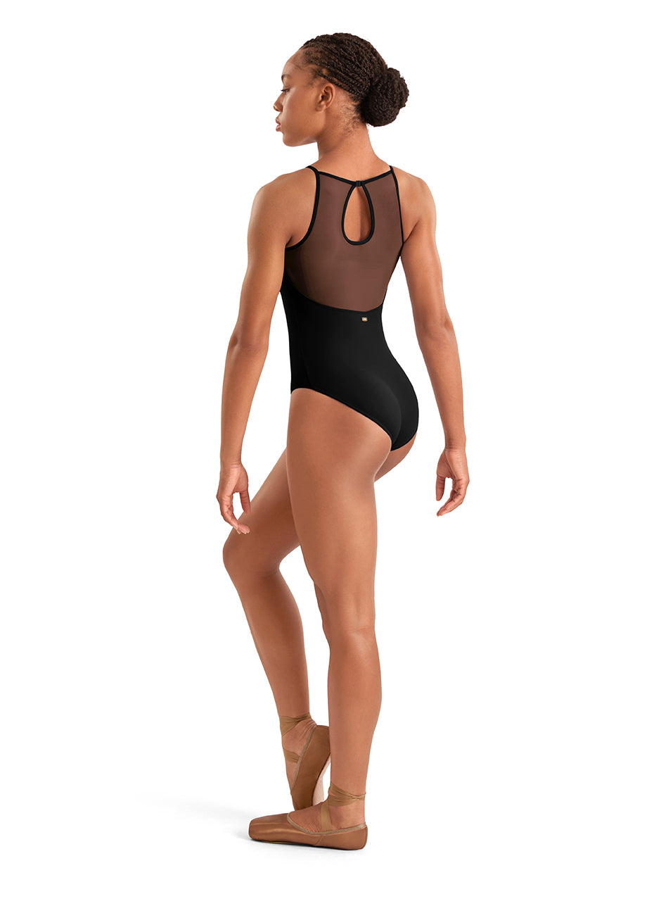 Mirella Floral Embroidered Halter Leotard, Black M40006LM