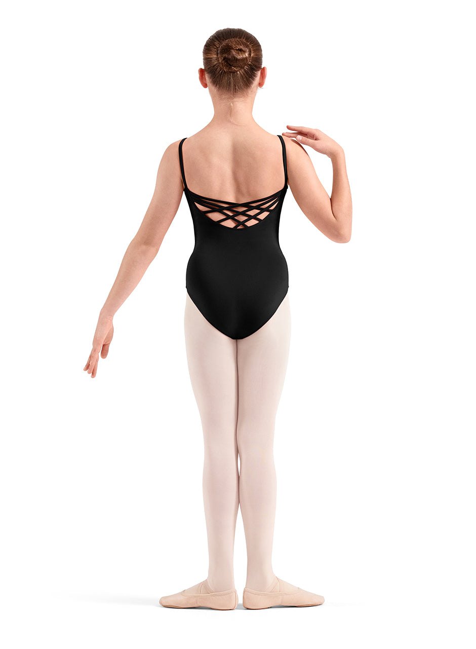 Mirella Embroidered Strappy Camisole Leotard, Black M70009C