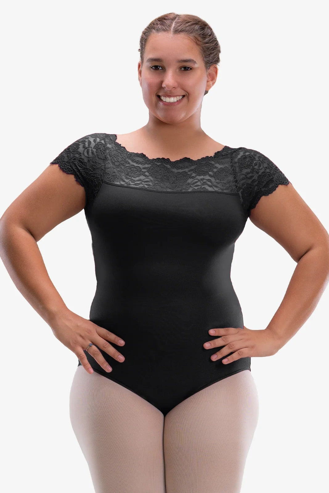 So Danca Tricia Curvy Fit Cap Sleeve Leotard with Lace, SL196