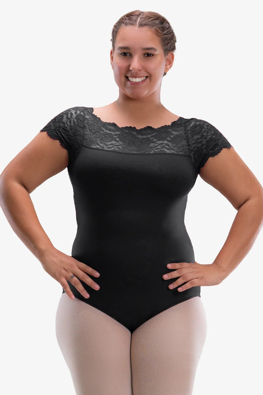 So Danca Tricia Curvy Fit Cap Sleeve Leotard with Lace, SL196