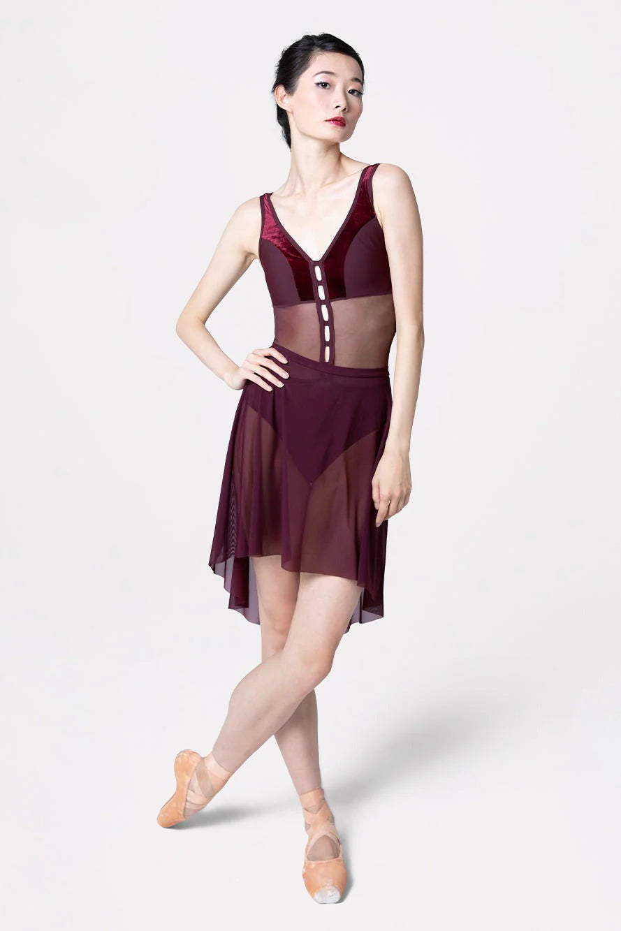 Elevé Dancewear High Low Skirt, Sangria Mesh