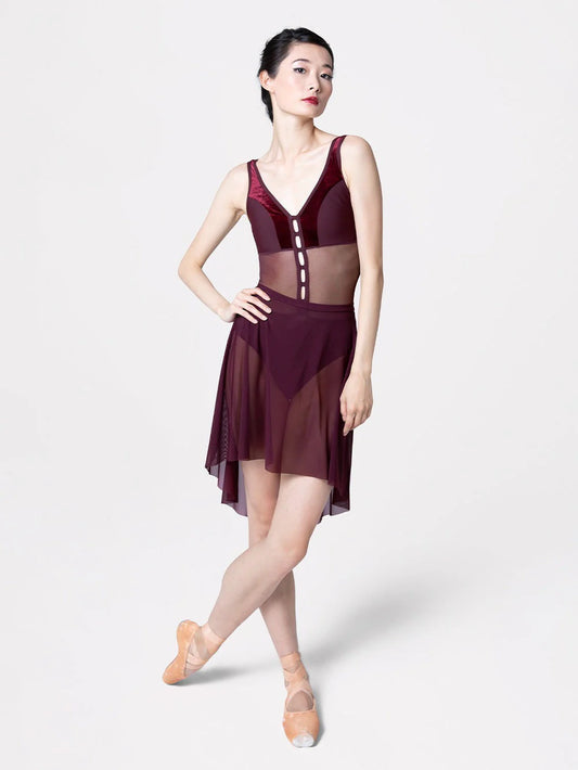 Elevé Dancewear High Low Skirt, Sangria Mesh