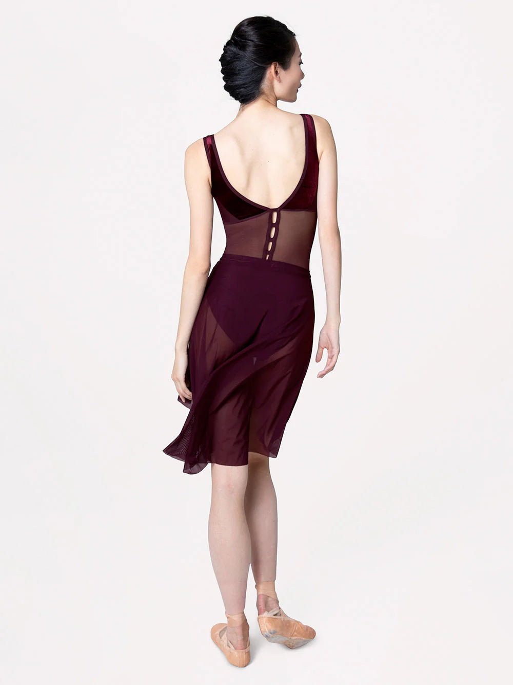 Elevé Dancewear High Low Skirt, Sangria Mesh