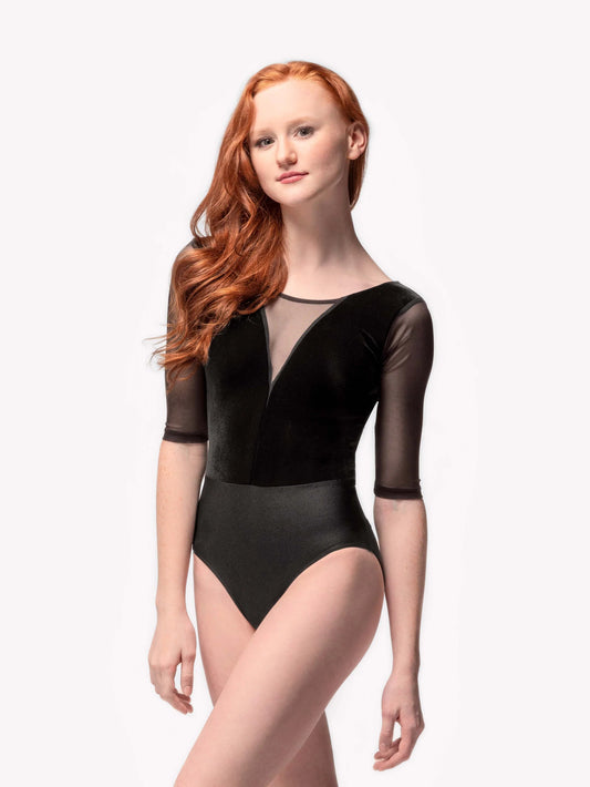Elevé Dancewear Tempe 3/4 Sleeve Leotard, Black Velvet