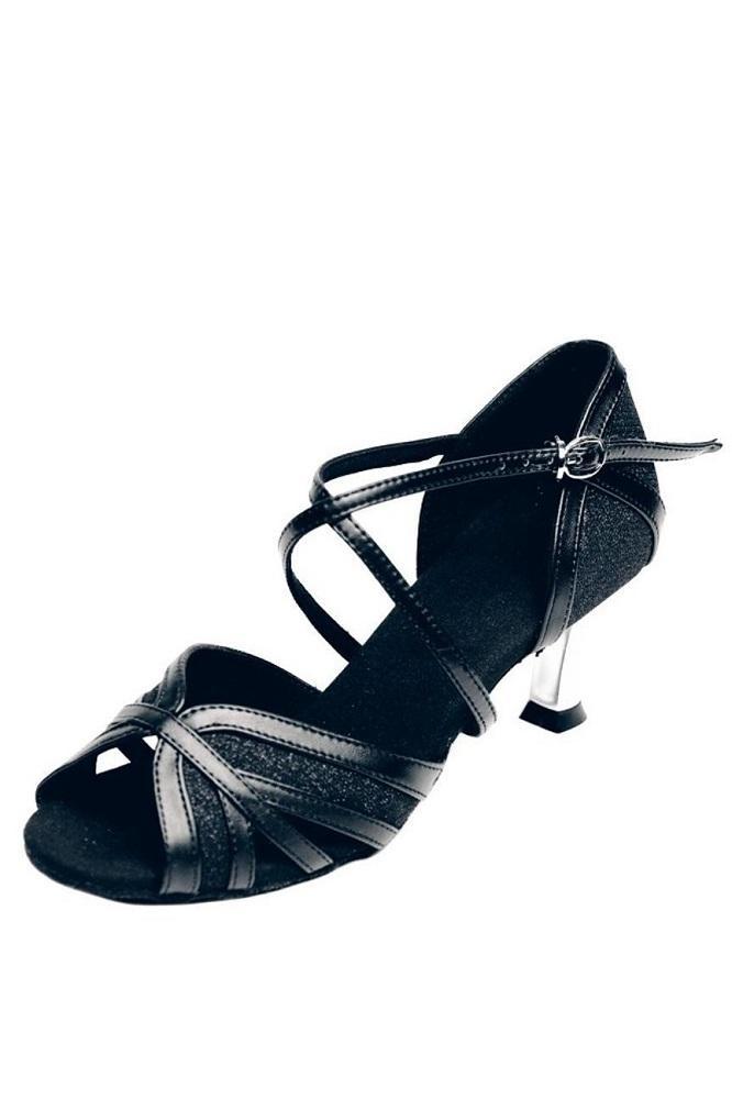 Stephanie 2" Black Leather Glitter Heels, 2083-11