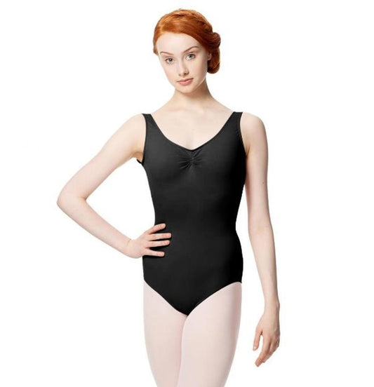 Lulli Microfiber Gathered Front and Back Adrien Tank Leotard, Black LUB276